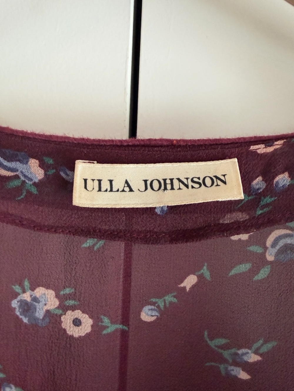 ULLA JOHNSON Gita Silk Embroidered Floral Drop Waist Boho Dress Bordeaux Size 6 - Picture 9 of 16
